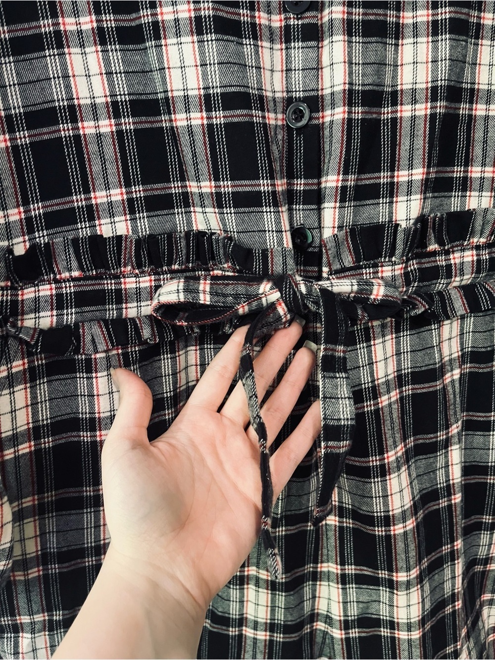 Smash + Tess Remy Henley Black White Red Plaid Ruffle Long Romper Jumpsuit XL - Picture 4 of 8